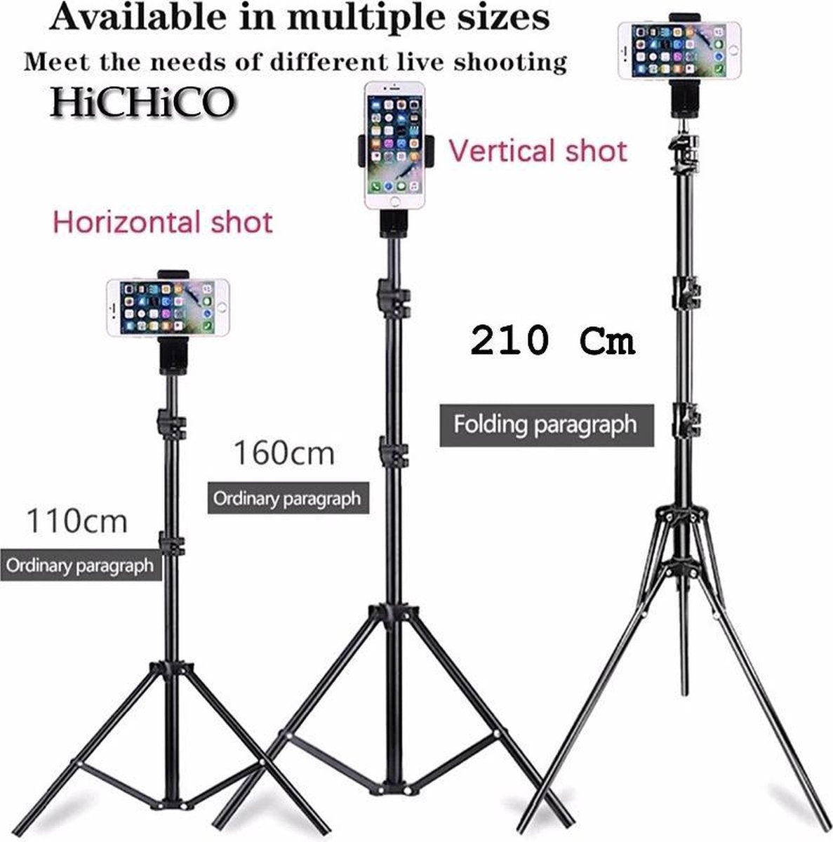 Smartphone Tripod Camera Statief 210 Cm + Telefoonhouder