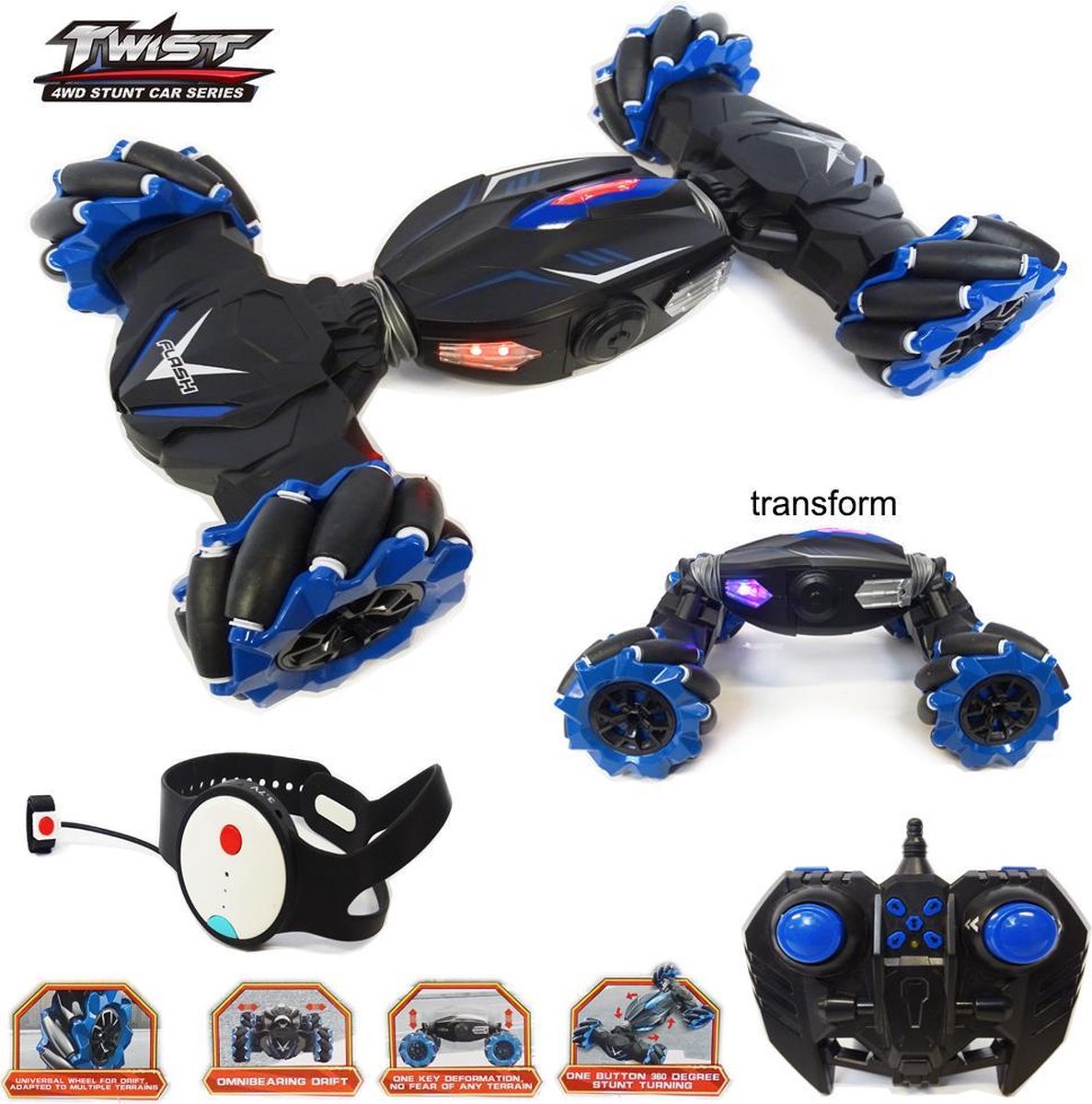 Rc Stunt Car 4WD Transformer auto met hand en Afstandsbediening bestuurbaar Twisten Off-Road Voertuig 1:10 - 2.4ghz
