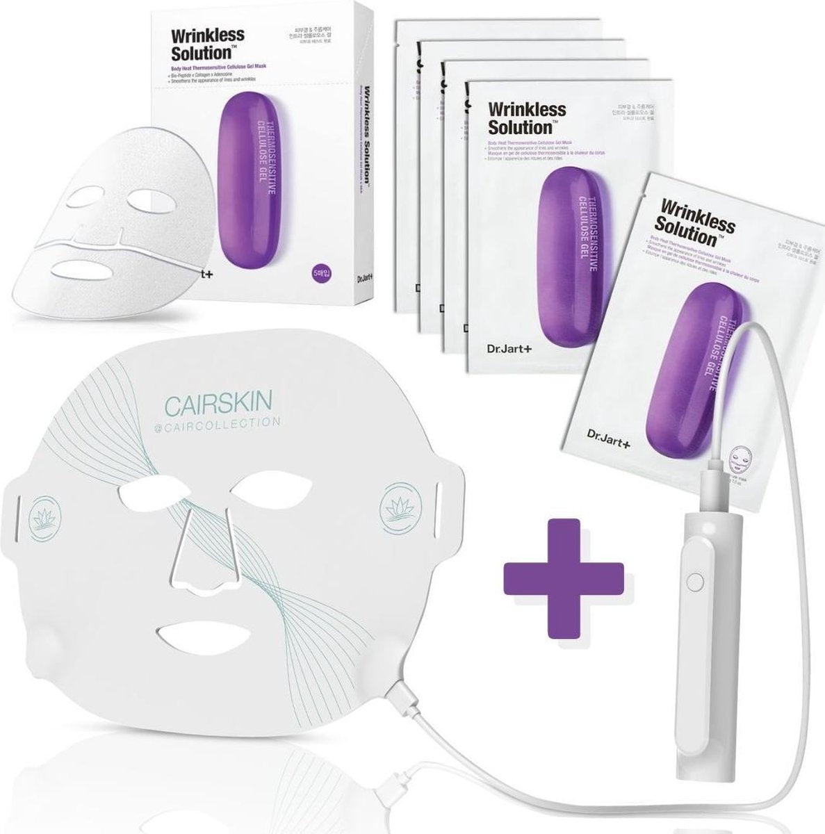CAIRSKIN LED & Infrared Re-Light Mask + 5 x Dr.Jart Wrinkless Solution Masks - Light Therapy - Long Term Skin Improvement - Stimulates Collagen & Elastin - Radiant & Youthful Skin - LED Lichttherapie