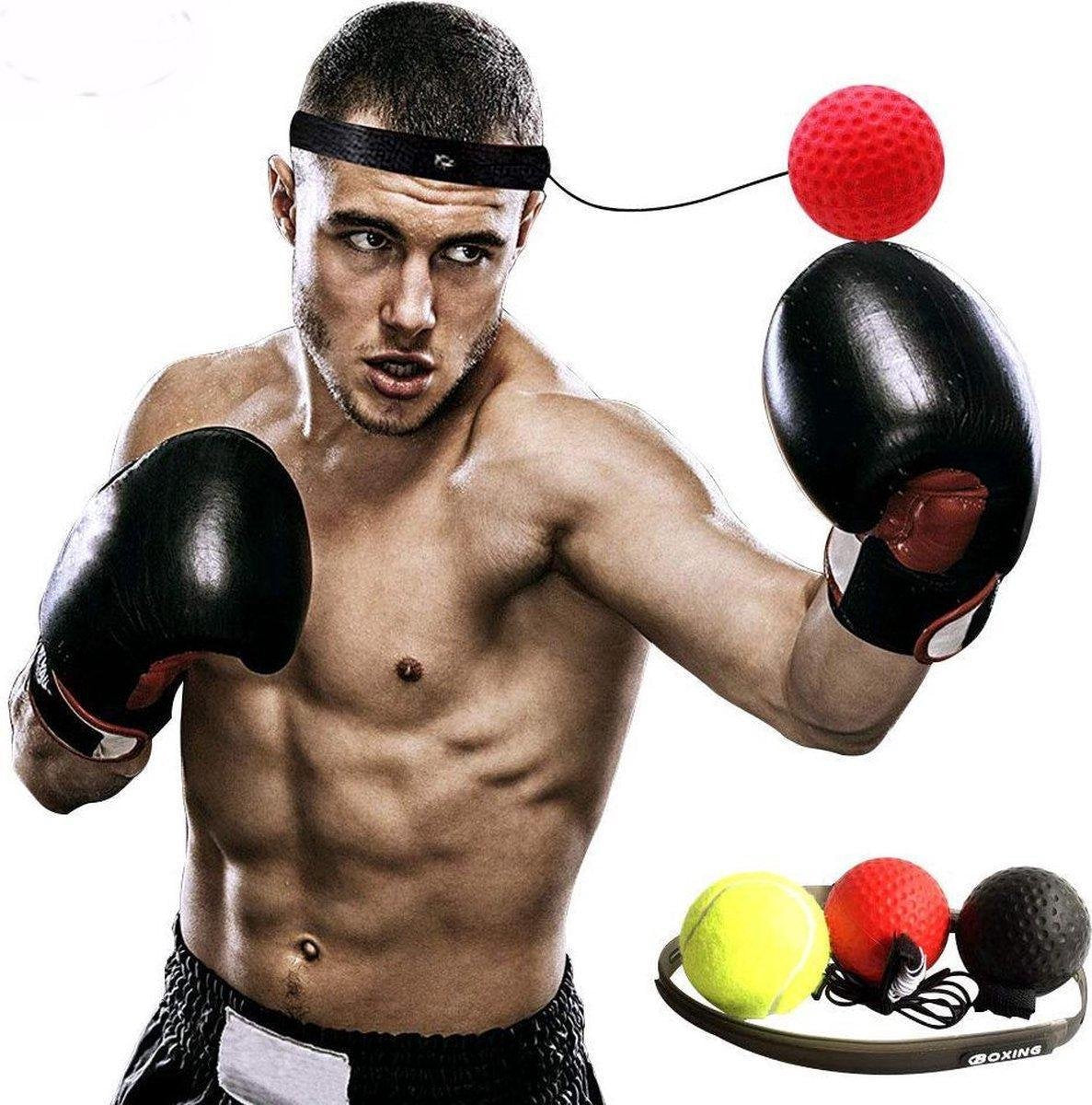 Speed Boksbal Reactietrainer met hoofdband en 3 ballen - Zwart - 8462