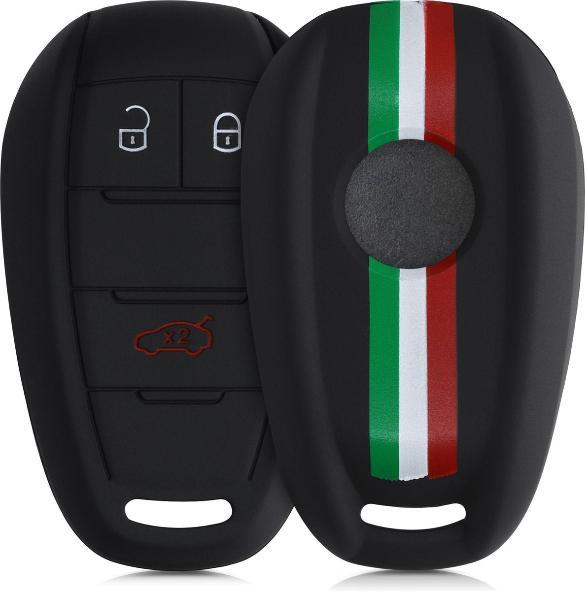 kwmobile autosleutelhoes voor Alfa Romeo 3-knops draadloze autosleutel - Siliconen beschermhoes in groen / rood / zwart - Italiaanse Strepen design