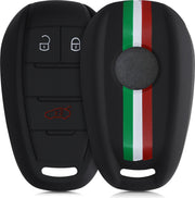 kwmobile autosleutelhoes voor Alfa Romeo 3-knops draadloze autosleutel - Siliconen beschermhoes in groen / rood / zwart - Italiaanse Strepen design