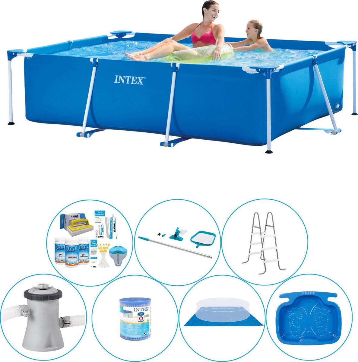 Intex Frame Pool Rechthoekig 220x150x60 cm - 8-delig - Zwembad Bundel