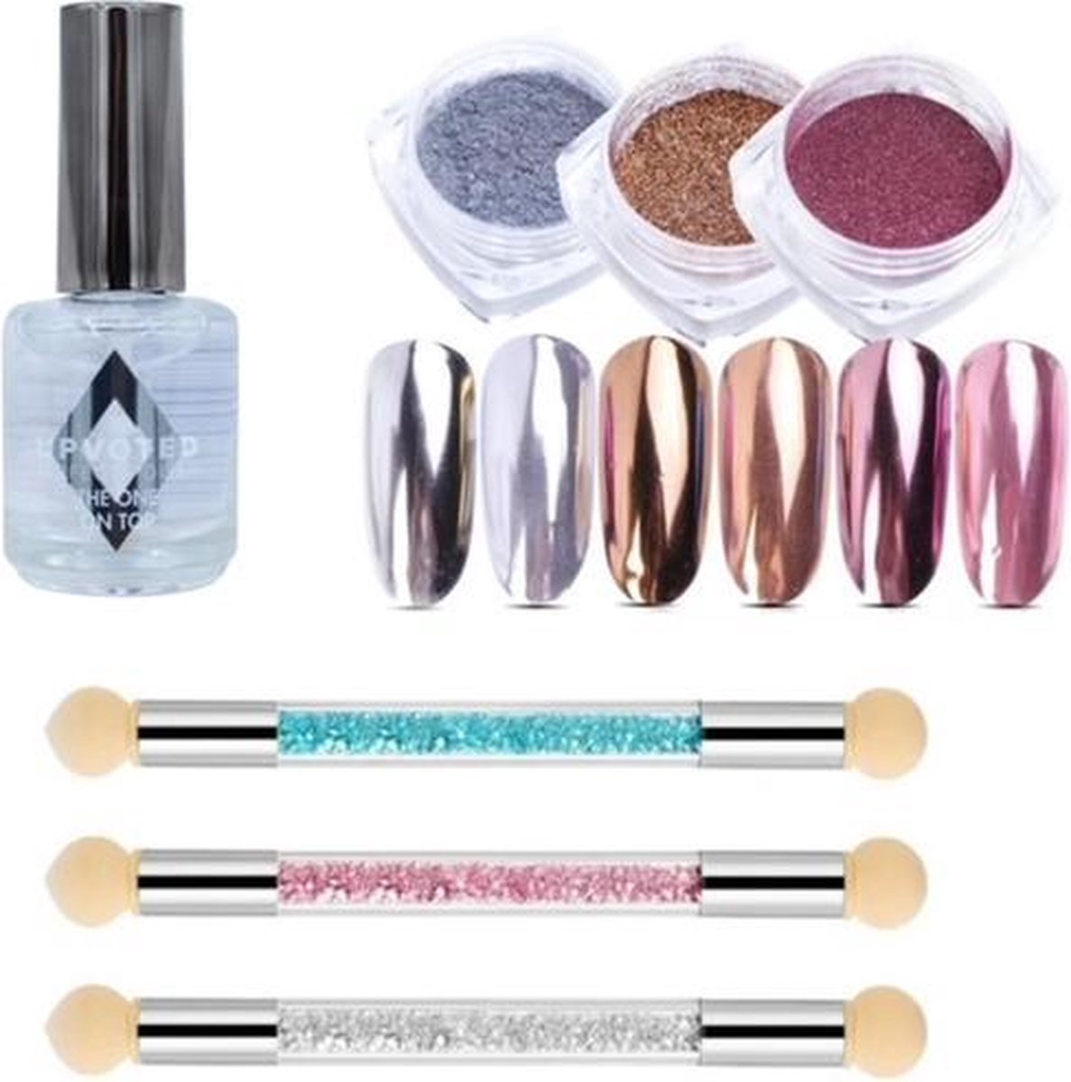 GUAPÀ - Holografische Glitter Poeder Set inclusief Top Coat - Roze Zilver Goud - Nail Art & Nagel Decoratie