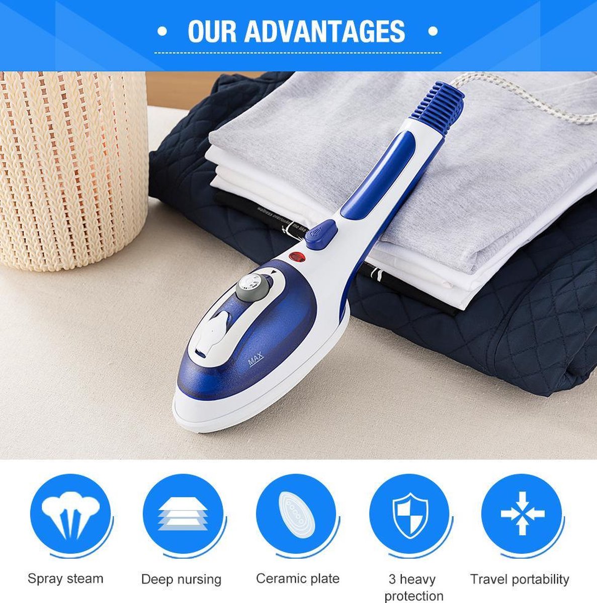 Pro-Care Quick draagbare Kleding Stoomreiniger - Keramische Base - Bacterie dodend - Met water reservoir - Instelbare Temperatuur - Met Stoom Burst - 2 extra borstels.