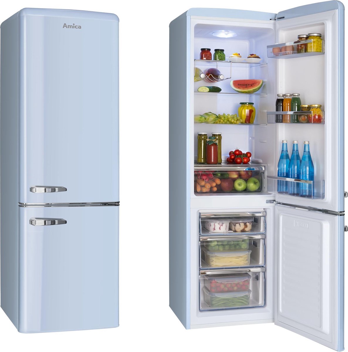 Amica KGCR 387100 L Retro Koel-vriescombinatie Vrijstaand Blauw 244 l A++