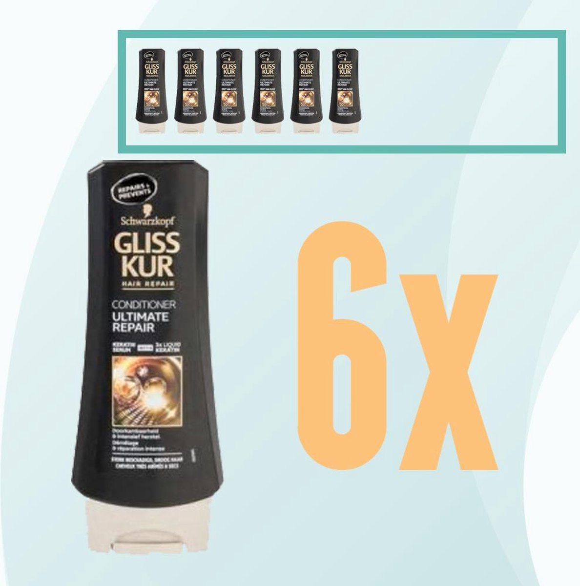 Gliss Kur - Ultimate Repair - Schwarzkopf - Conditioner - Crémespoeling - 6x250ml -  Voordeelpakket - Voordeelbundel - Gliss Kur Pakket - Schwarzkopf Pakket-