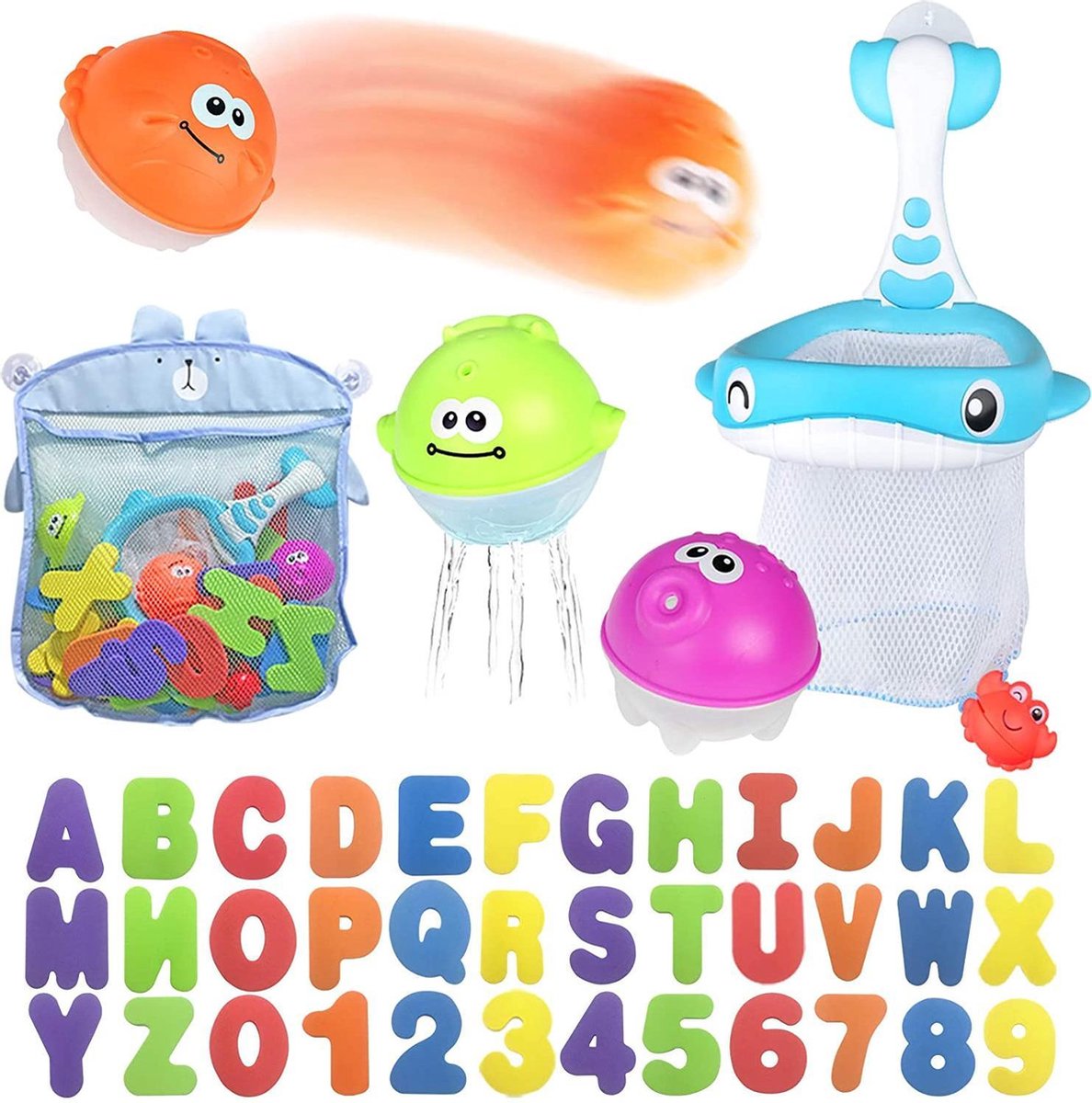 Babyfi ® - Multifunctionele badspeelgoed opberg tas - Inclusief 36 letters & cijfers