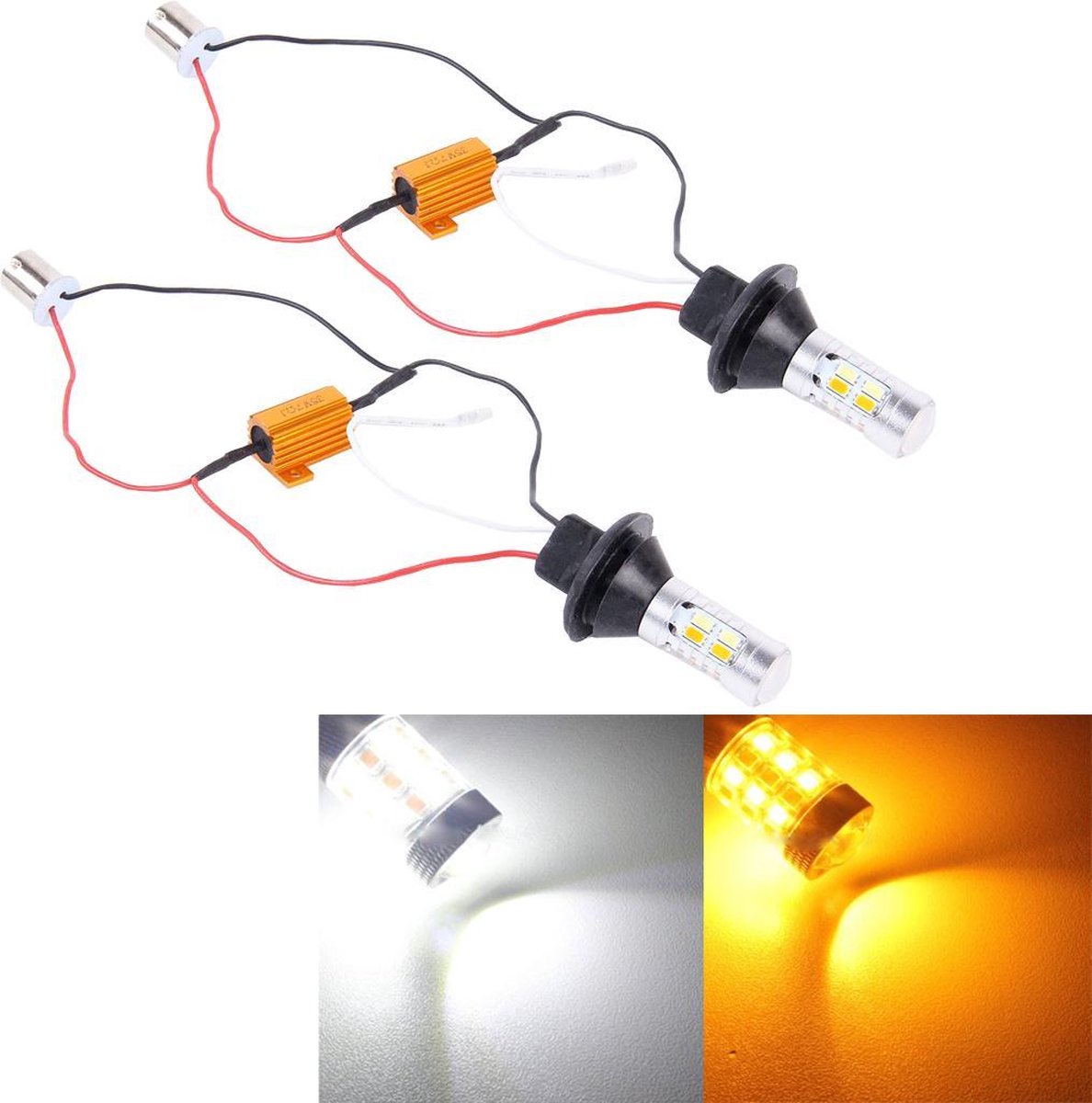 2 STUKS 1156 / BA15S / BAU15S 10W 1000LM 6000K Wit + geel licht DRL & licht draaien met 20 SMD-5730-LED-lampen