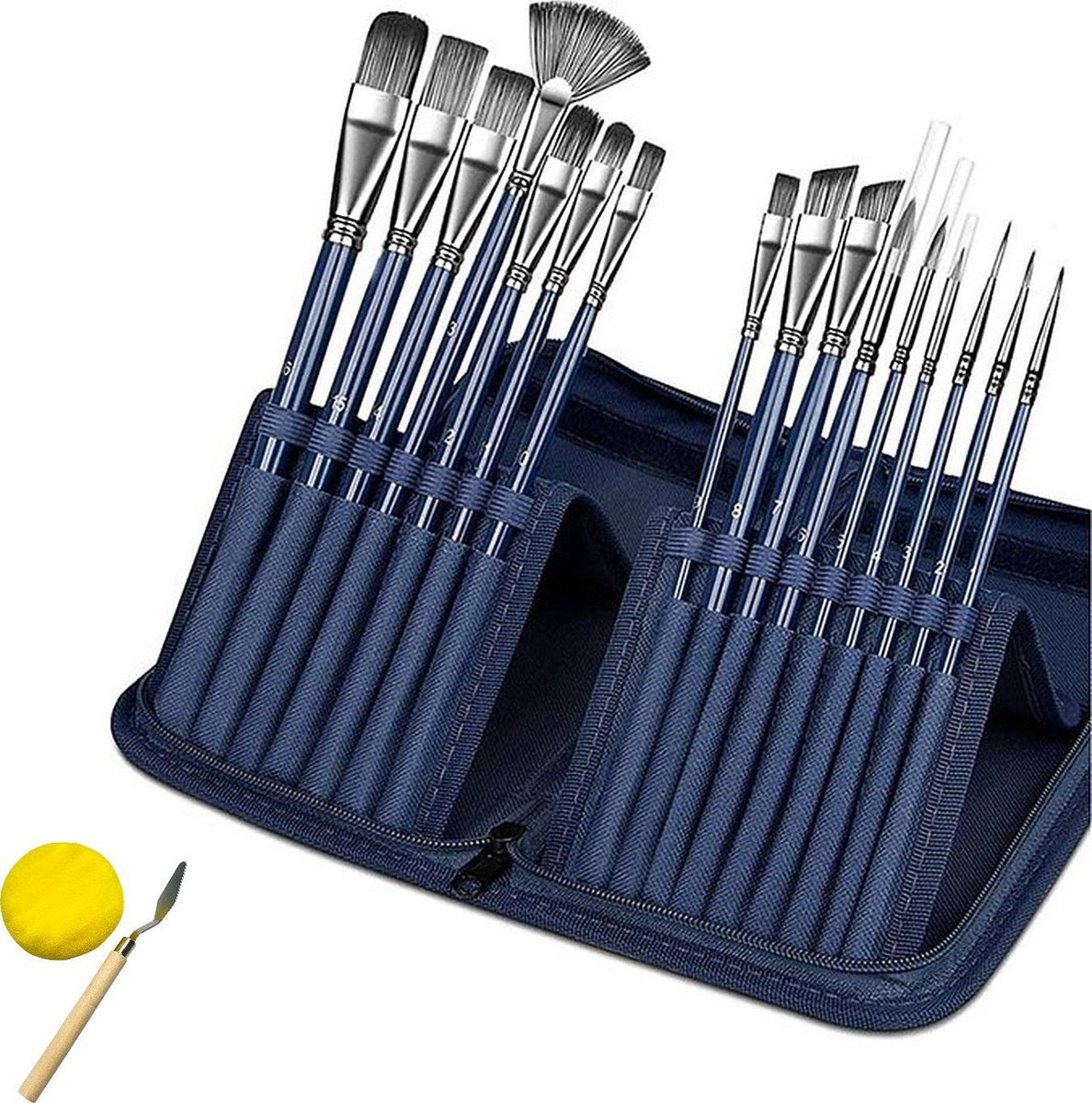 Penselen - Complete set 16 stuks - Miniatuur verven - Schilderen op nummer - Diverse kwasten voor professioneel gebruik - Inclusief spons en spatel