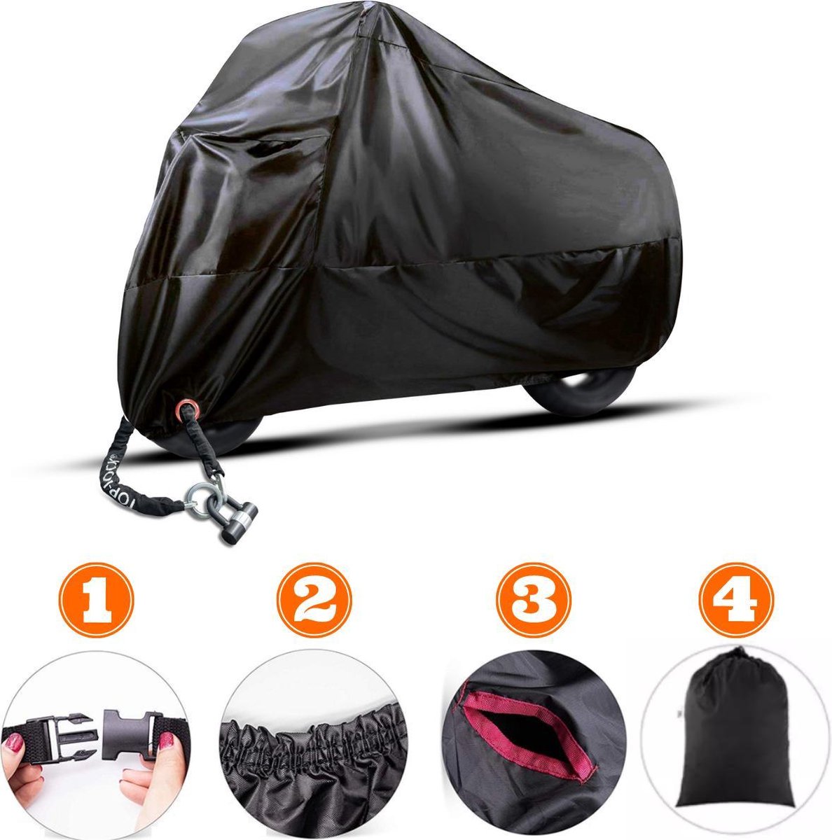 Easavida® Scooterhoes XL inclusief draagtas – Motorhoes buiten – Fietshoes voor 2 fietsen – 245 x 105 x 125 cm – Windscherm – Waterdicht 210D – Geschikt voor Vespa –  Scooterslot Opening – All Season