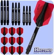 Harrows Retina-X Dart Flights and Shafts Combo Kit - 3 Sets Shafts - 3 Sets Flights - Red