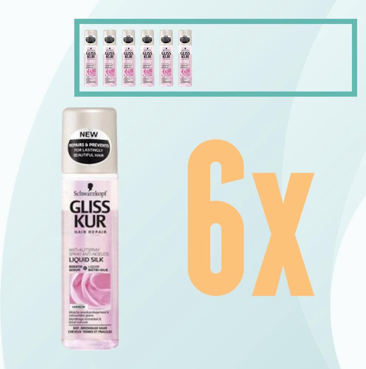 Gliss Kur - Liguid Silk Gloss -  Schwarzkopf - Anti Klit Spray - 6x 200 ml - Voordeelpakket - Voordeelbundel - Gliss Kur Pakket - Schwarzkopf Pakket-