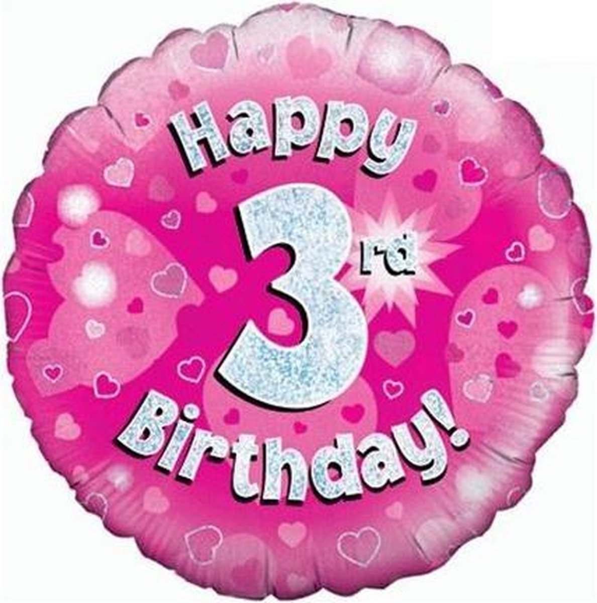 Oaktree 18 Inch Happy 3th Birthday Pink Holographic Balloon (Pink/Silver) Feest ballon
