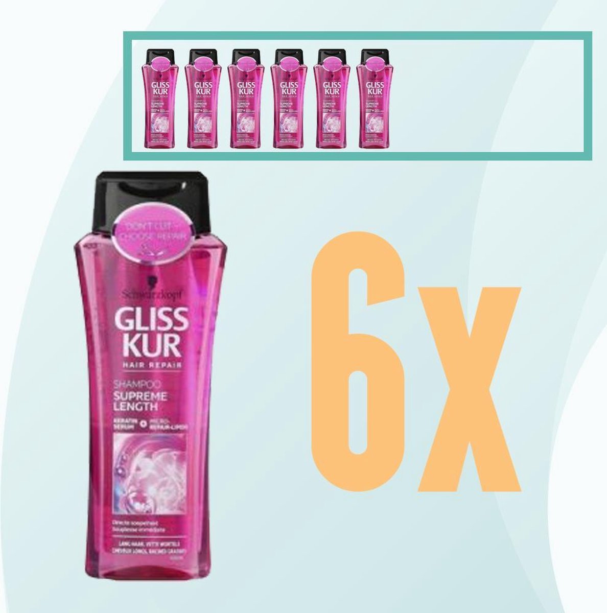 Gliss Kur - Supreme Lenght - Schwarzkopf - Shampoo - 6x250ml - Voordeelpakket - Voordeelbundel - Gliss Kur Pakket - Schwarzkopf Pakket-