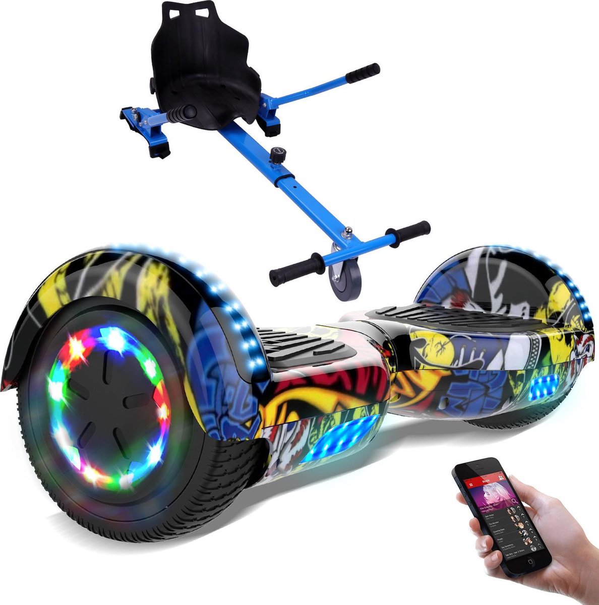 Evercross Hoverboard 6.5 Inch | Flits Wielen | Bluetooth Speaker | LED verlichting | Hiphop + Hoverkart Blauw