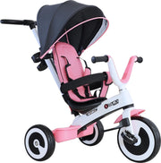 Driewieler met duwstang - 4 in 1- Kinderwagen - Loopwagen - Kinderfiets - Roze