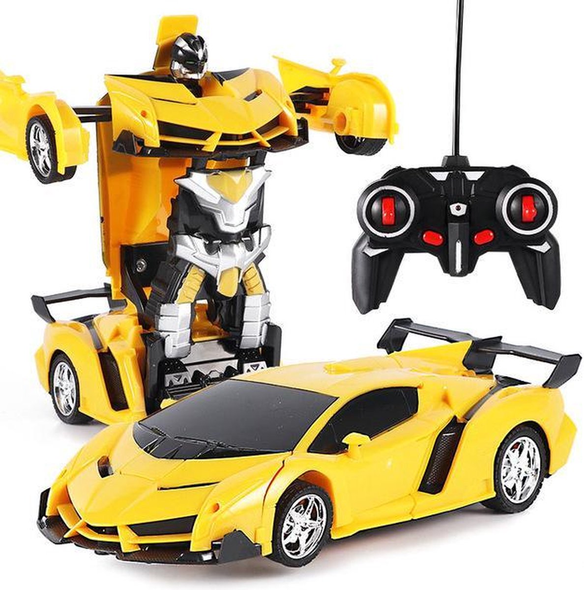 Huntex RC transformerende auto/robot - 2 in 1 - Afstandsbestuurbare Auto - Gratis Batterijen - Geel - Lamborghini - Neonlicht - Radiografische - Speelgoed Auto