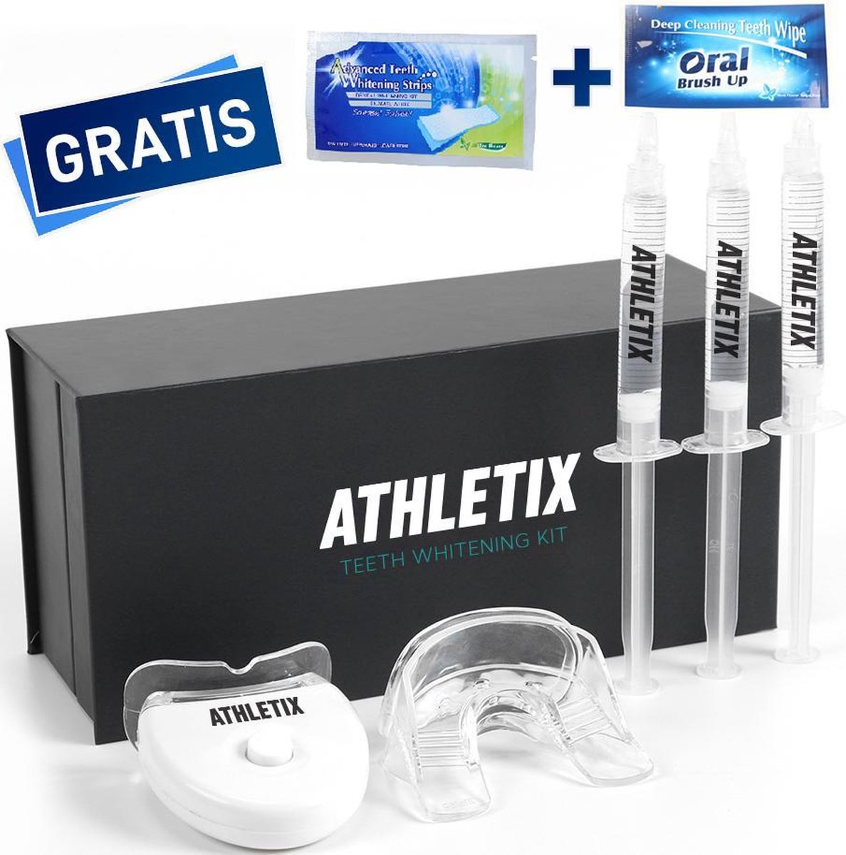 Premium Tandenblekers Tandenbleekset - Incl. Teeth Whitening Strips + Wipes - Wittere Tanden - Tanden Bleekset - Zonder Peroxide - Dierproefvrij & Vegan-Friendly - ATHLETIX