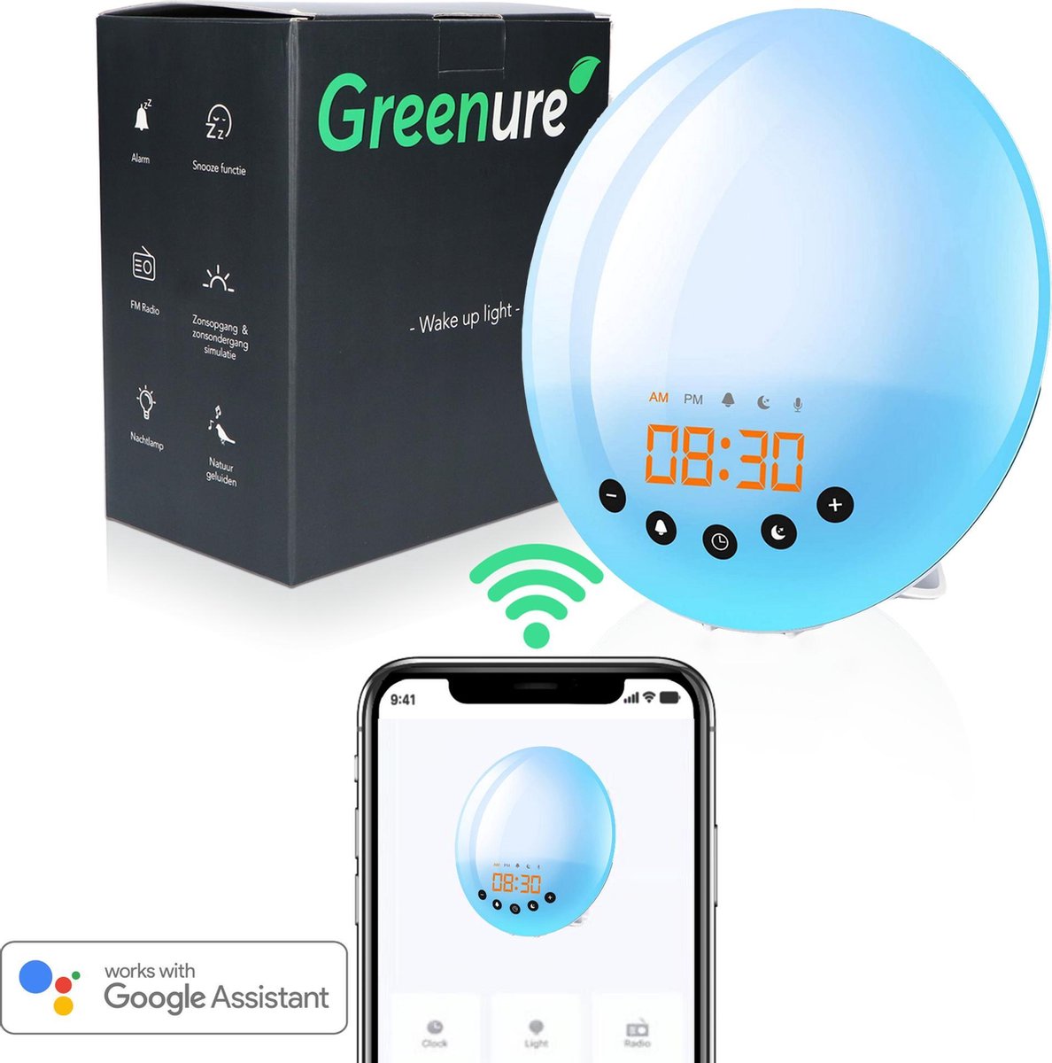 Greenure Wake Up Light met App - Wekker - Slaaptrainer - Google Home