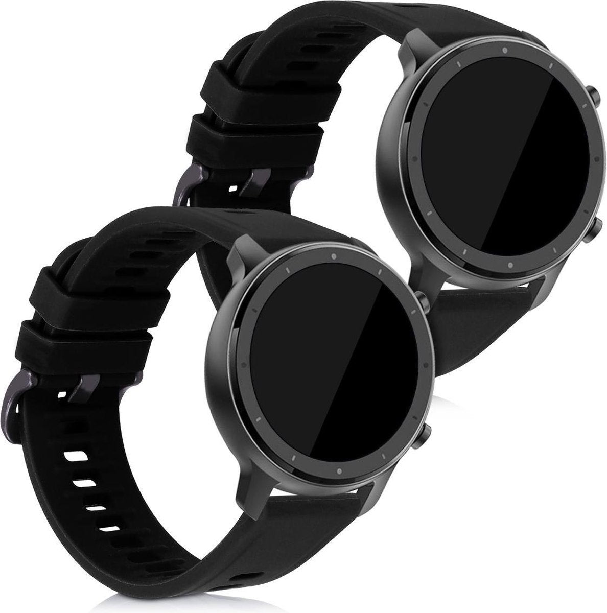 kwmobile 2x horlogeband voor Huami Amazfit GTR (47mm) / GTR 2 / GTR 2e - siliconen band voor fitnesstracker - zwart