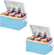 Set van 4x stuks kleine koeltasjes lichtblauw/wit 20 cm voor 6/sixpack blikjes - 3