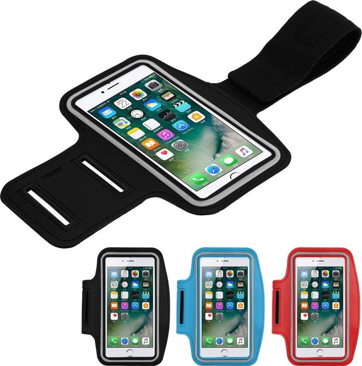 Comfortabele Smartphone Hardloop Armband - Hardloopband - Sportband voor Iphone 6 / 6S / 7 en Samsung Galaxy S6 / S7 - licht blauw