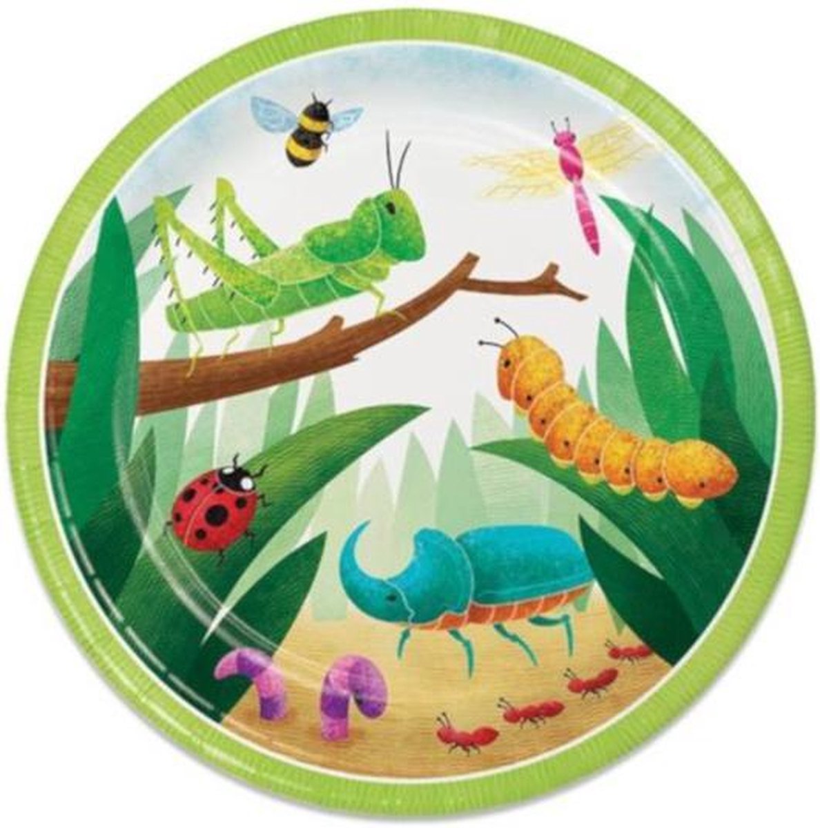 Witbaard Feestbordjes Birthday Bugs 23 Cm Karton Groen 8 St