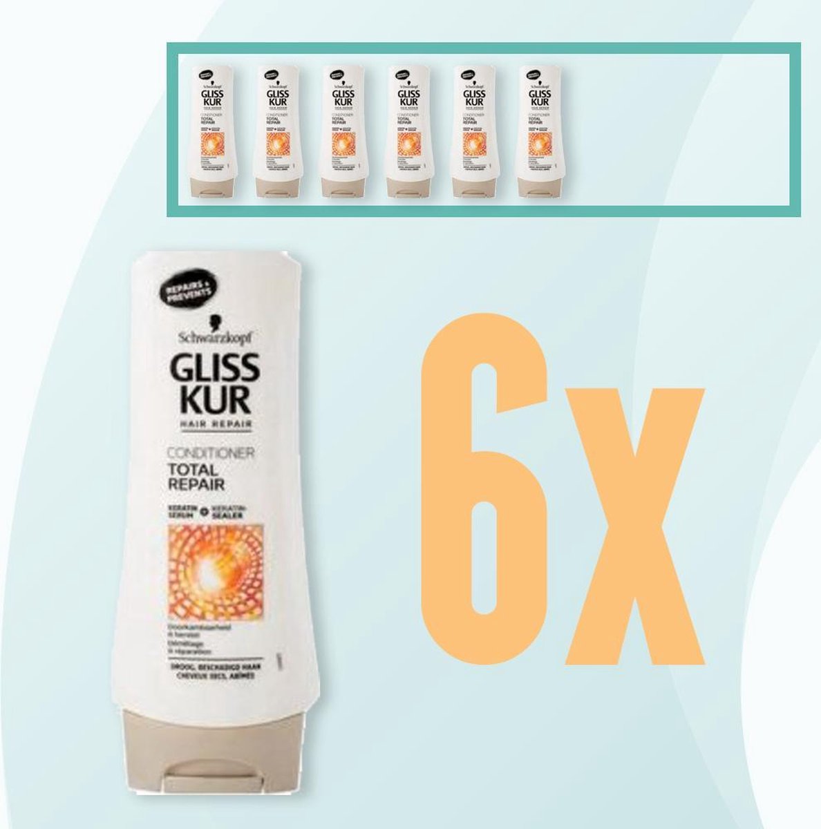 Gliss Kur - Total Repair - Schwarzkopf - Conditioner - Crémespoeling - 6x250ml -  Voordeelpakket - Voordeelbundel - Gliss Kur Pakket - Schwarzkopf Pakket-