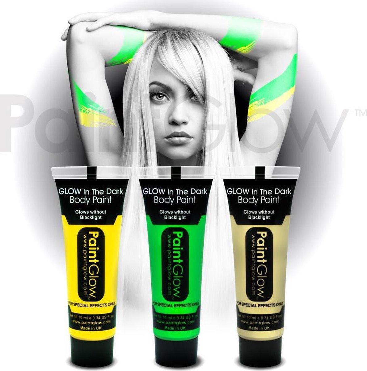Glow in the Dark Neon Verf Schmink PaintGlow - 3x13ml (groen