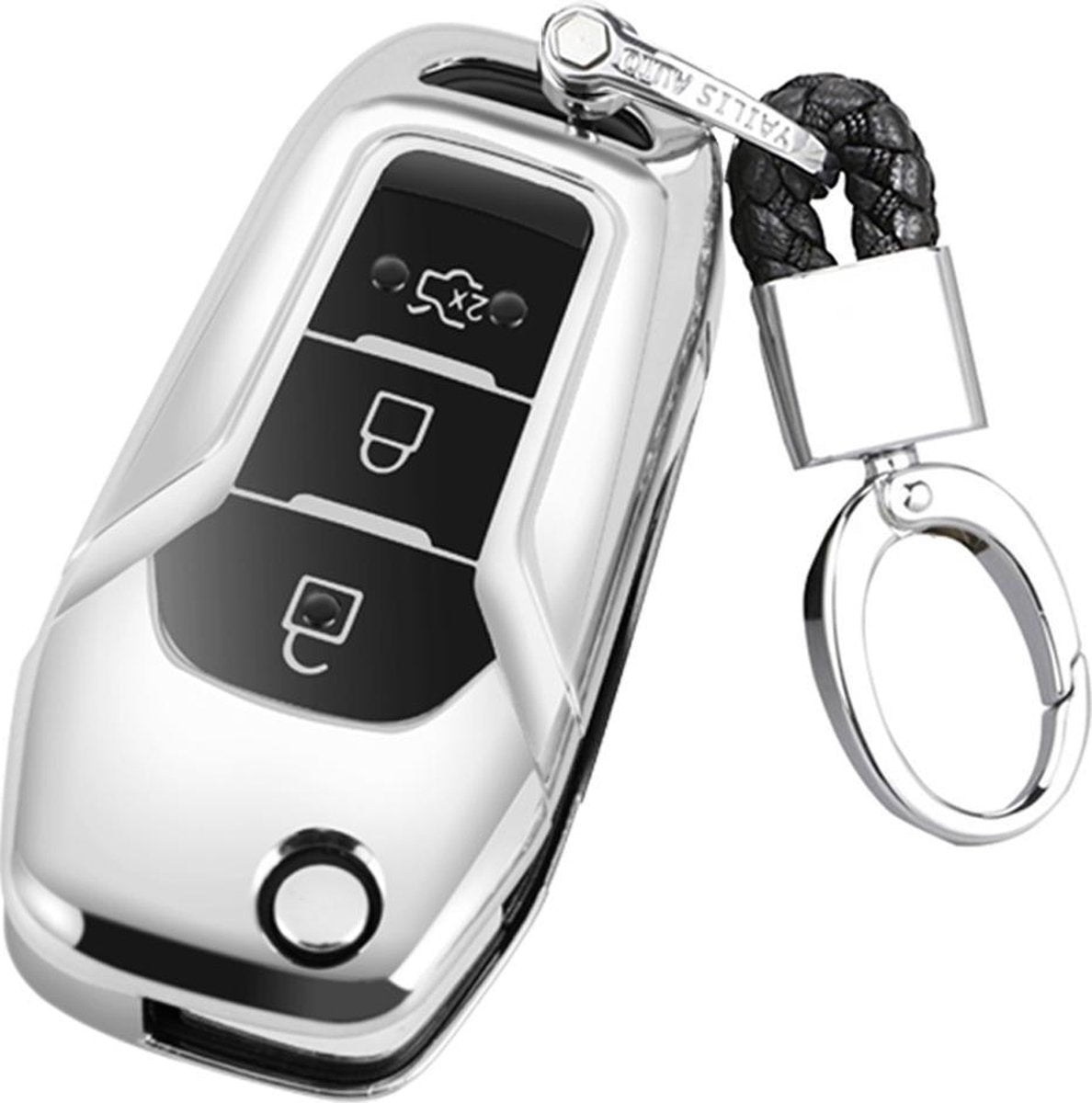 TPU Galvaniserende opening uit Ã©Ã©n stuk Volledige dekking autosleutelhoes met sleutelring voor Ford Edge / ESCORT / KUGA / Mondeo / EcoSport / FOCUS (zilver)