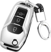 TPU Galvaniserende opening uit Ã©Ã©n stuk Volledige dekking autosleutelhoes met sleutelring voor Ford Edge / ESCORT / KUGA / Mondeo / EcoSport / FOCUS (zilver)