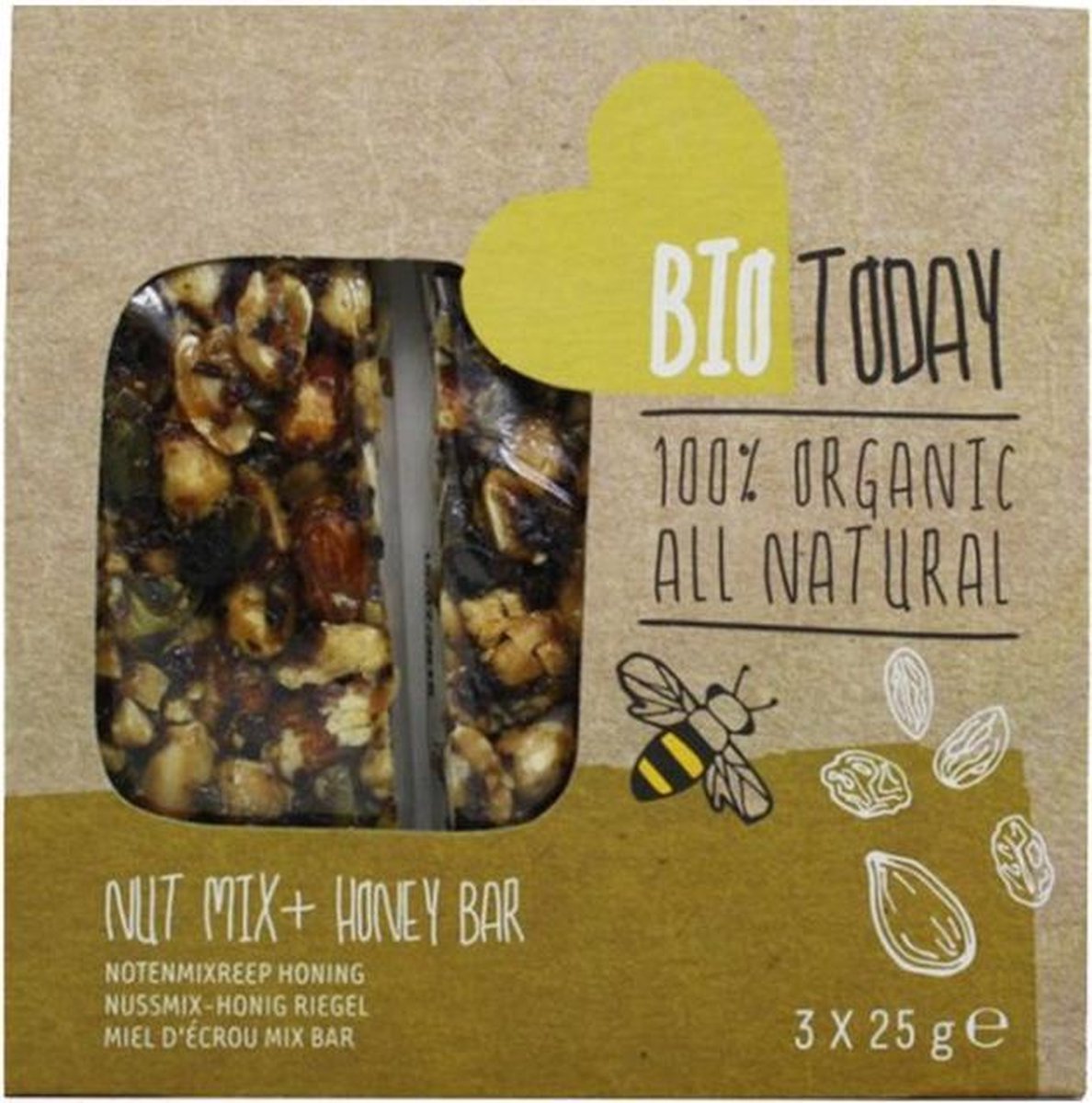 BioToday Biologische Notenmix repen (Doos van 15 verpakkingen van 3x25 gram)