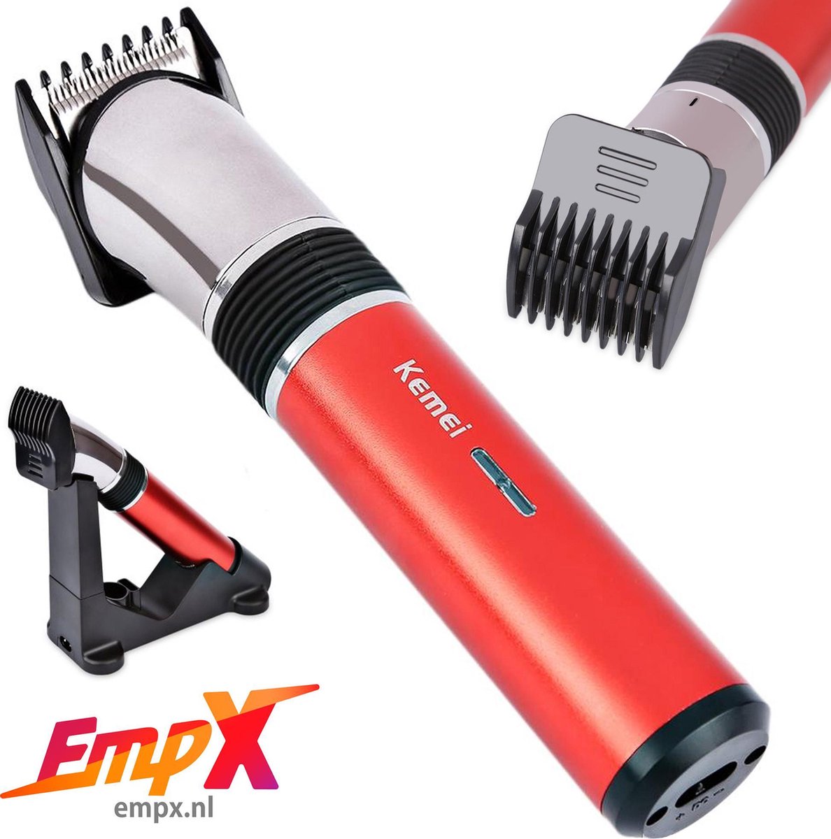 EmpX.nl Baardtrimmer - Trimmer Oplaadbaar - rood - draadloos - Scheerapparaat - Haartrimmer - Haartrimmer - Baard Trimmer - Tondeuse - nieuwe design - Oplaadstation - KM-610