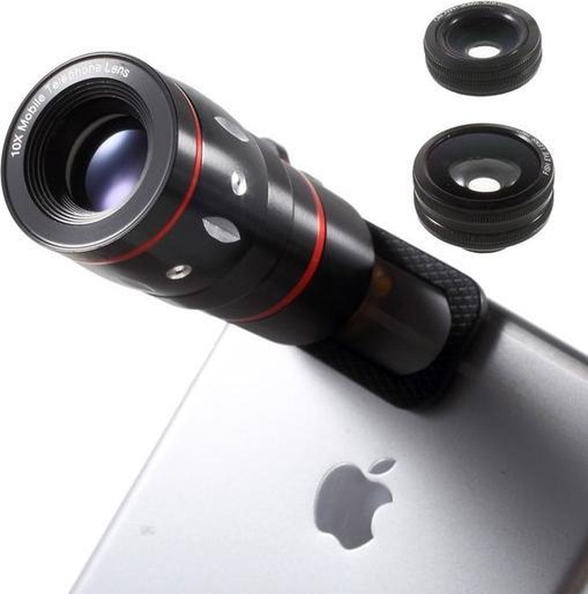 GadgetBay Universele 4in1 lens set Macro Fisheye Groothoek 10x Telephoto iPhone Samsung Sony