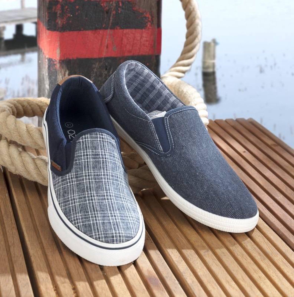 Canvas bootschoenen blauw geruit maat 46