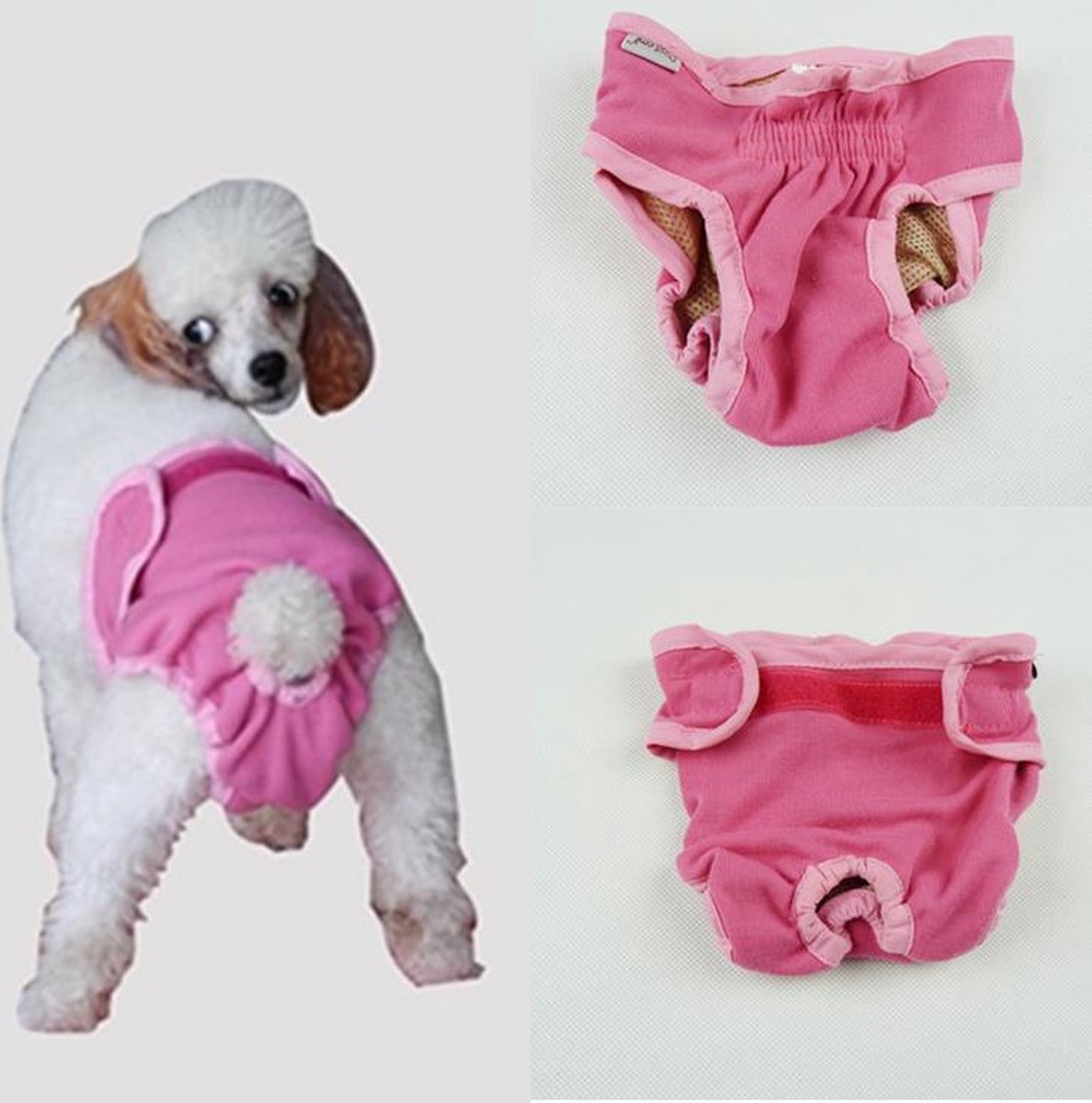 Hondenbroekje - luier voor teef - loopsheid - ongesteldheid - wasbaar - PINK - MEDIUM