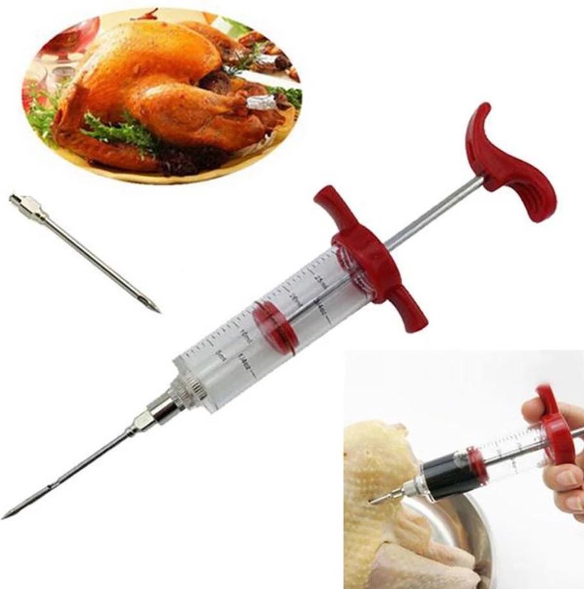 LOUZIR RVS Marinade Injector | BBQ Vlees Spuit Injecteur | Meat Injector | Injectiespuit Inclusief 1 Naald | Marinade Injectiespuit | Vlees Injectie Spuit | Barbecue Vlees Injector