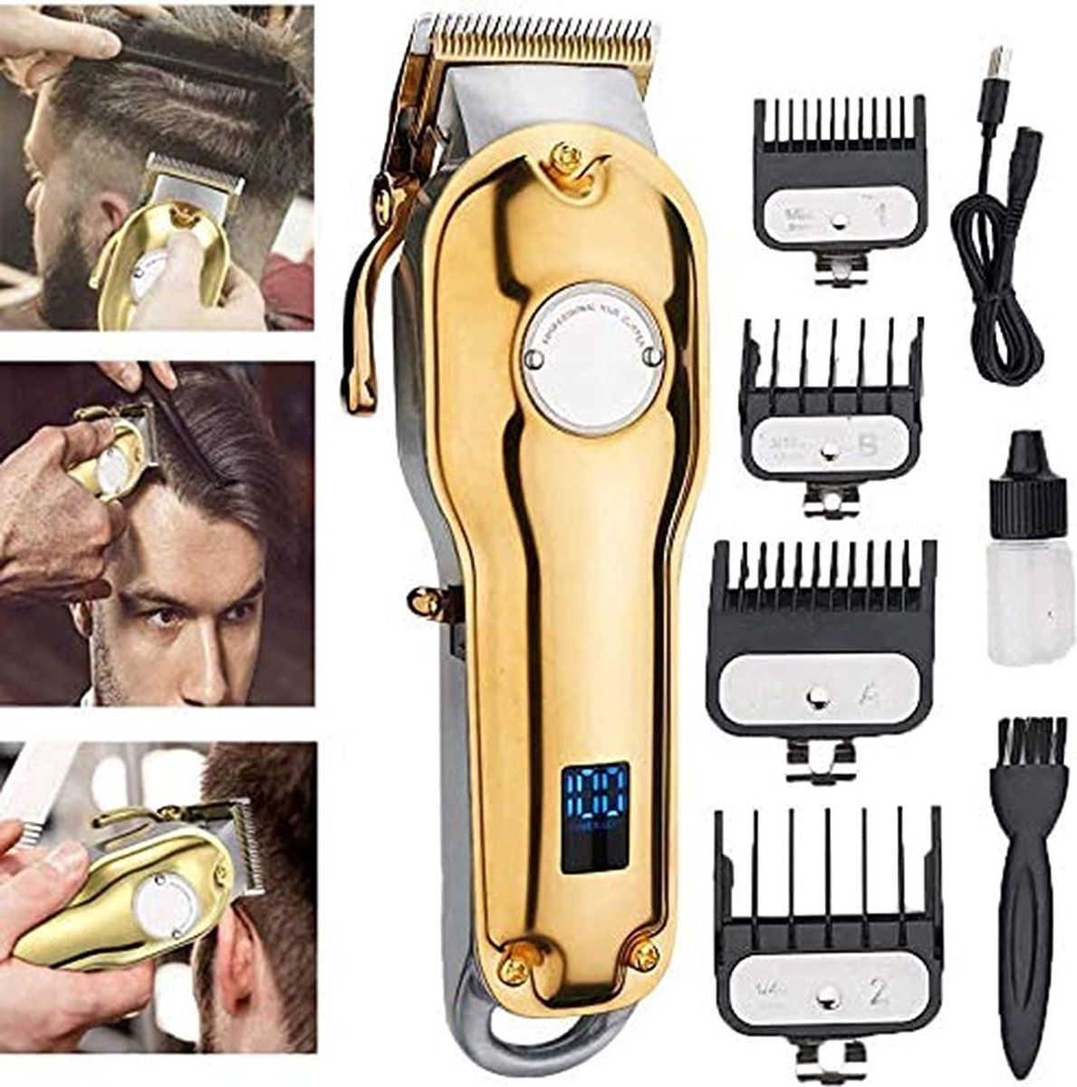 Haar Clipper elektrische draadloze baard trimmer professionele haar trimmer met 4 gids kammen oplaadbare waterdichte haar snijden kit voor mannen