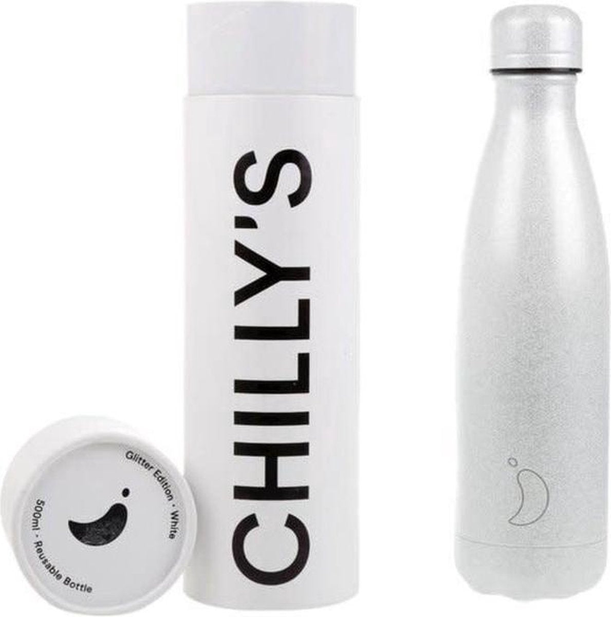 Chilly's Bottle - White Glitter - 500 ml