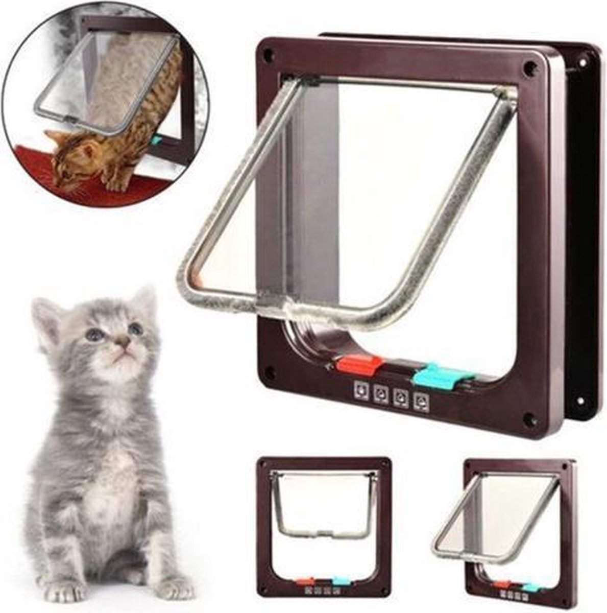 Rhodim - Multifunctionele Kattenluik & Hondenluik - met Vierwegsluiting - Medium Grootte - Zwart