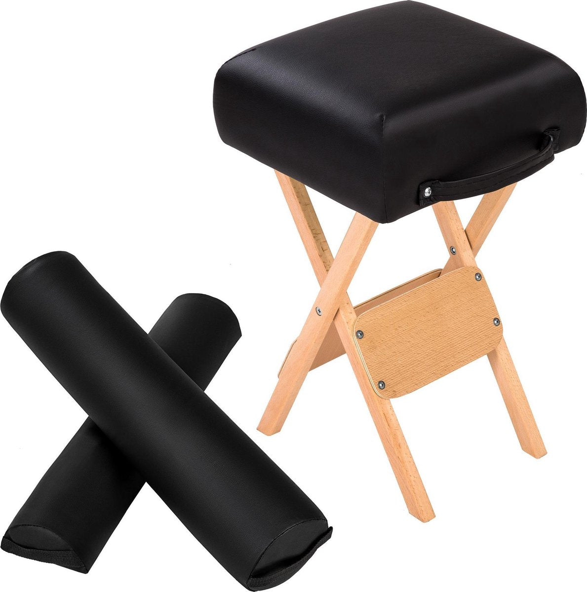 Massage Hocker met 2 rolkussens zwart 400431