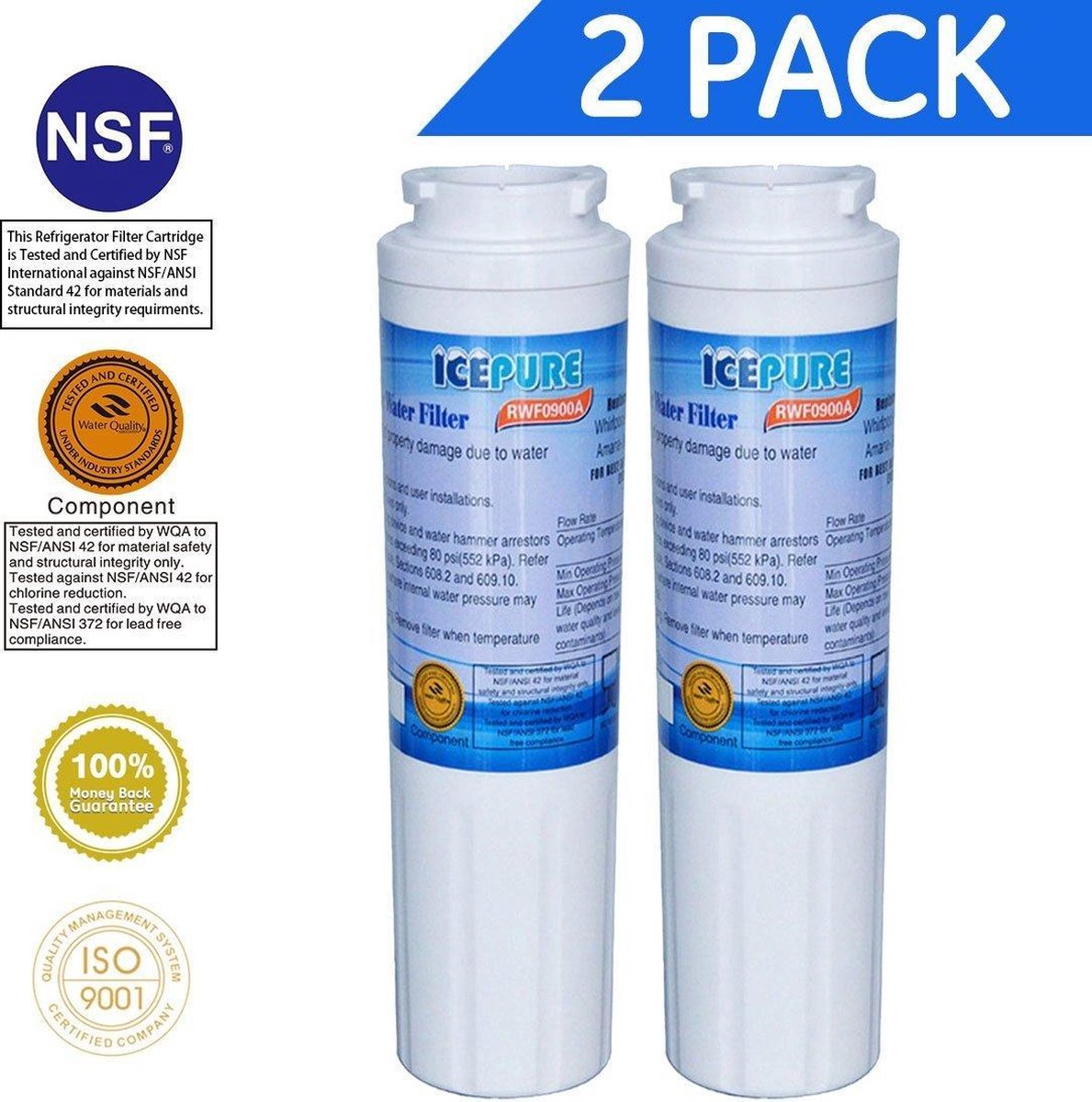 2X UKF8001 Waterfilter UKF8001/1 van Icepure RWF0900A Koelkast Waterfilter