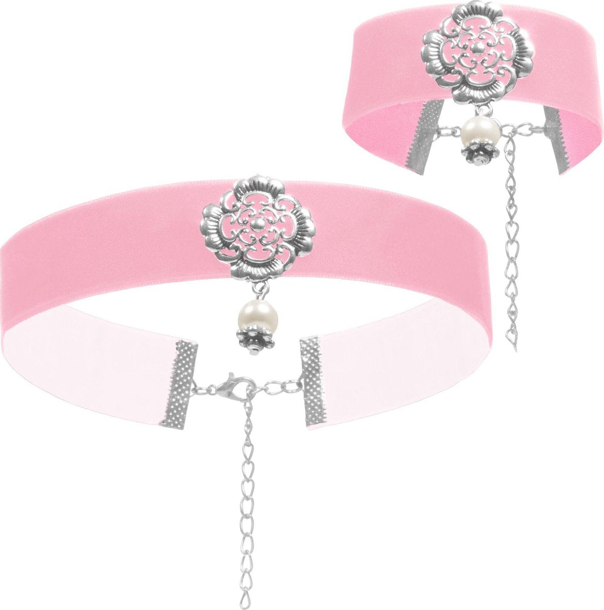 dressforfun - Halsketting en armband Zilverwoud roze  - verkleedkleding kostuum halloween verkleden feestkleding carnavalskleding carnaval feestkledij partykleding - 302940