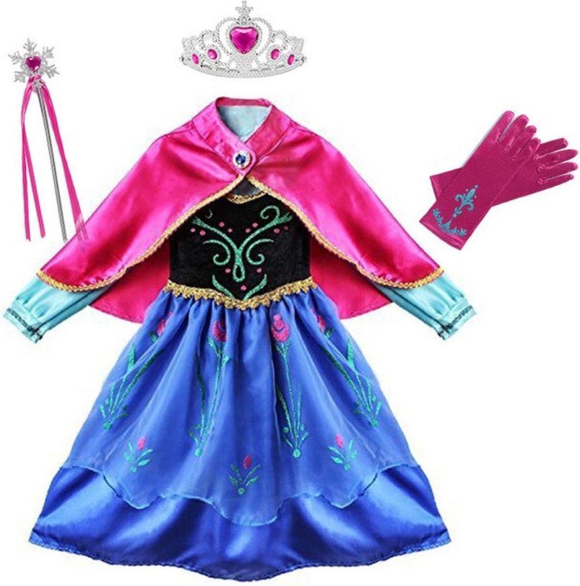 Frozen Anna - Jurk en set voor Meisjes - Prinsessen - Verkleedkleding - Kinderkostuum - 10-11 jaar - 140-146 - Carnaval