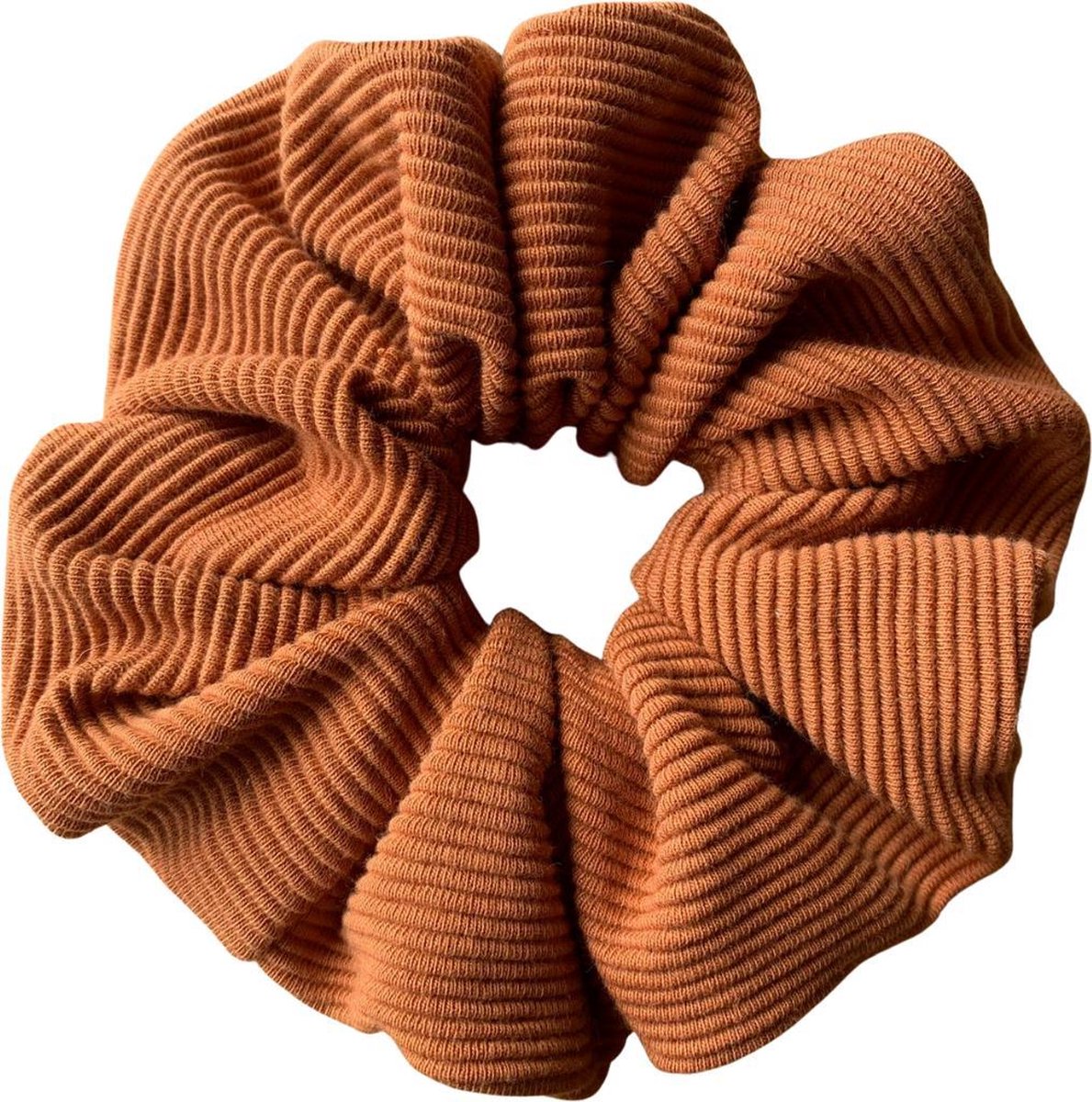 XL Scrunchie - Handmade - Oversized - Ribstof - Effen - Cognac - Diameter circa 16 cm - 80% Katoen