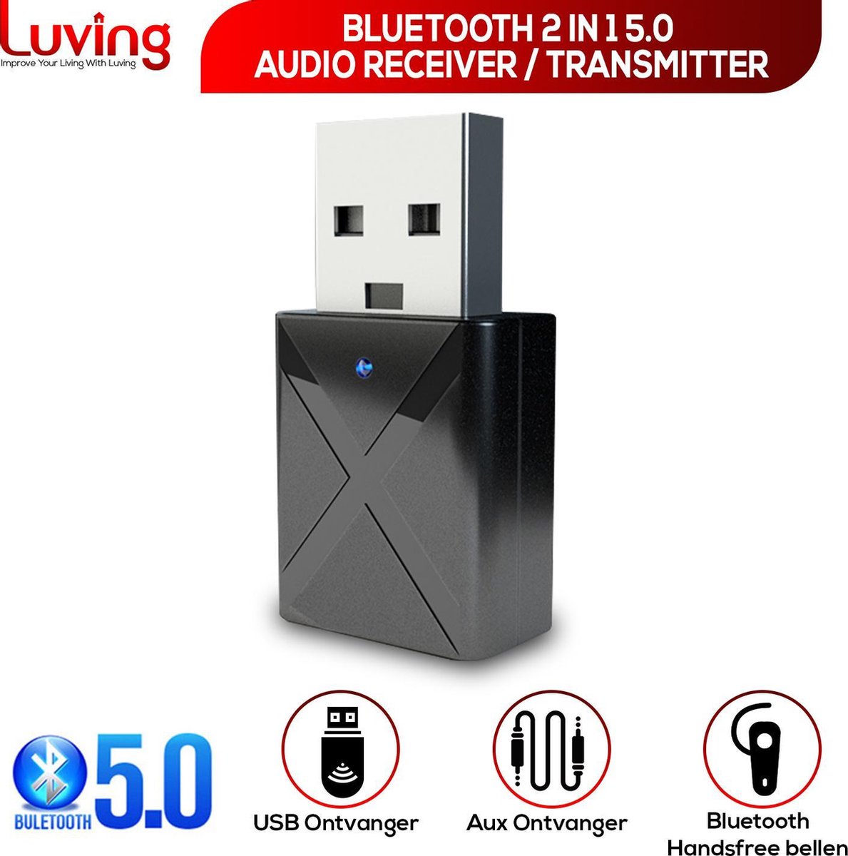 Luving™ - KN320 - 2 in 1 USB Bluetooth Zender & Ontvanger - Wireless Transmitter & Receiver - Handsfree Bellen - Audio Adapter
