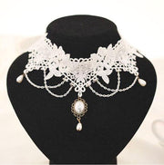 Choker wit kant en kettinkjes - collar ketting victoriaans verstelbaar - lolita sexy witte 1
