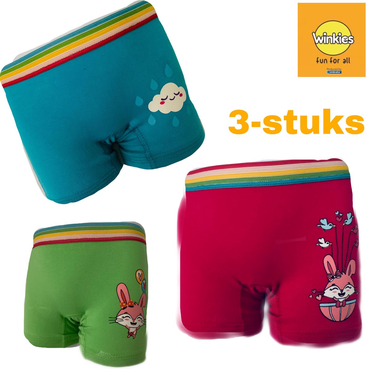 Embrator 3-stuks meisjes Boxershort met opdruk blauw/fuchsia/groen 2-3 jaar