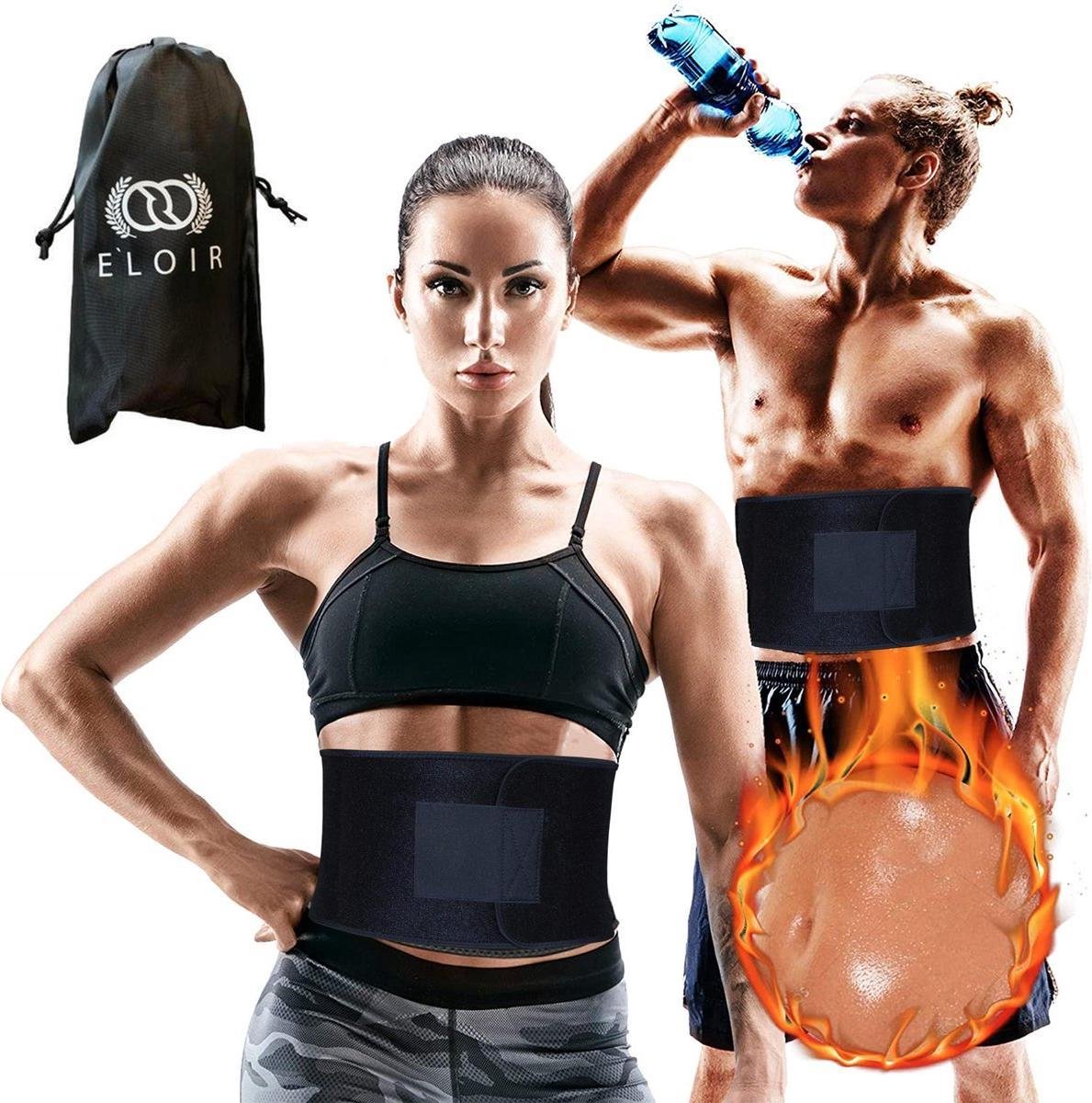 E'loir® Waist trainer voor Man/Vrouw - Zweetband - Afslankband - Buiktrainer - Sauna Band - Sauna Belt - Afslankgordel - Size L - Zwart